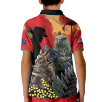 New Zealand and Australia ANZAC Day Kid Polo Shirt Sliver Fern Kakapo With Golden Wattle Kangaroo LT14 - Polynesian Pride