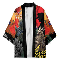 New Zealand and Australia ANZAC Day Kimono Sliver Fern Kakapo With Golden Wattle Kangaroo LT14 Unisex Gold - Polynesian Pride