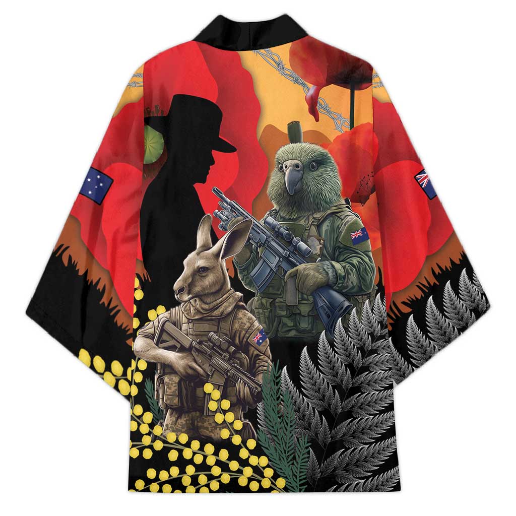 New Zealand and Australia ANZAC Day Kimono Sliver Fern Kakapo With Golden Wattle Kangaroo LT14 - Polynesian Pride