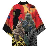New Zealand and Australia ANZAC Day Kimono Sliver Fern Kakapo With Golden Wattle Kangaroo LT14 - Polynesian Pride