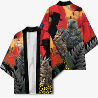 New Zealand and Australia ANZAC Day Kimono Sliver Fern Kakapo With Golden Wattle Kangaroo LT14 - Polynesian Pride