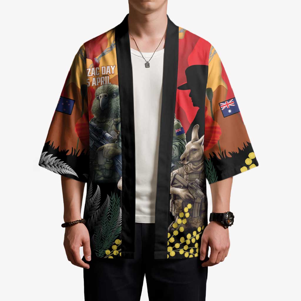 New Zealand and Australia ANZAC Day Kimono Sliver Fern Kakapo With Golden Wattle Kangaroo LT14 - Polynesian Pride