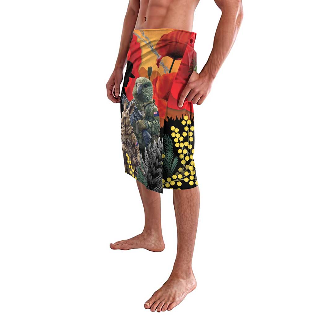 New Zealand and Australia ANZAC Day Lavalava Sliver Fern Kakapo With Golden Wattle Kangaroo LT14 - Polynesian Pride