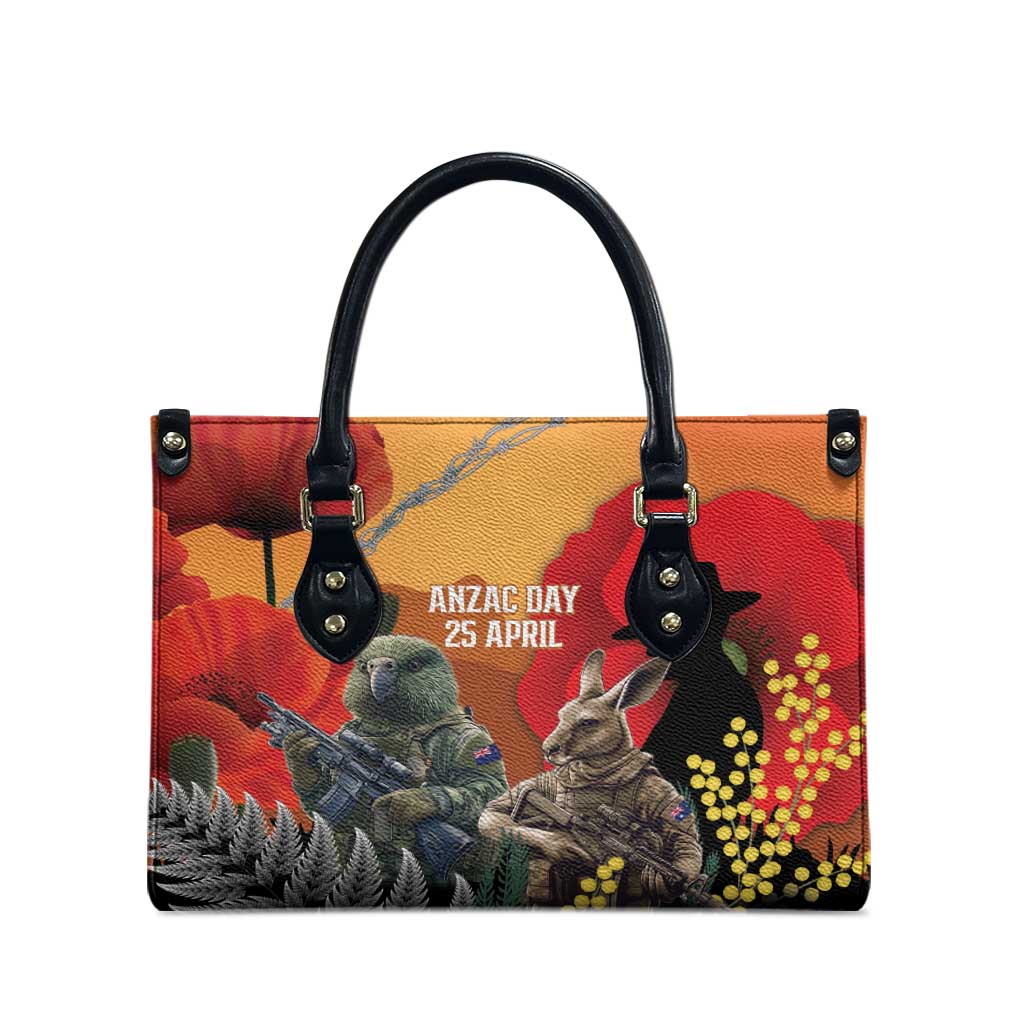 New Zealand and Australia ANZAC Day Leather Bag Sliver Fern Kakapo With Golden Wattle Kangaroo LT14 - Polynesian Pride