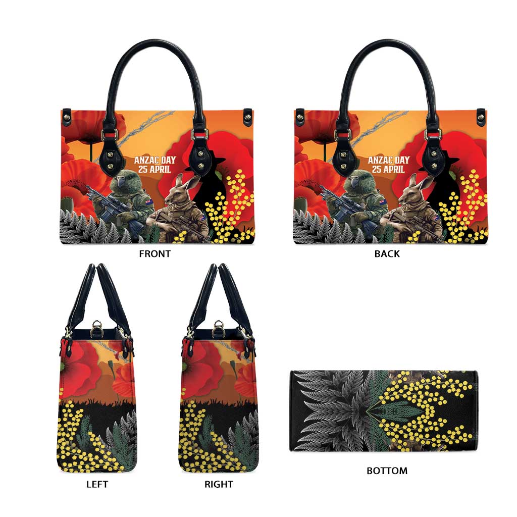 New Zealand and Australia ANZAC Day Leather Bag Sliver Fern Kakapo With Golden Wattle Kangaroo LT14 - Polynesian Pride