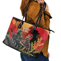 New Zealand and Australia ANZAC Day Leather Tote Bag Sliver Fern Kakapo With Golden Wattle Kangaroo LT14 - Polynesian Pride