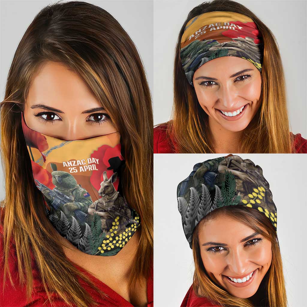 New Zealand and Australia ANZAC Day Neck Gaiter Sliver Fern Kakapo With Golden Wattle Kangaroo LT14 - Polynesian Pride