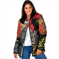 New Zealand and Australia ANZAC Day Padded Jacket Sliver Fern Kakapo With Golden Wattle Kangaroo LT14 Women Gold - Polynesian Pride