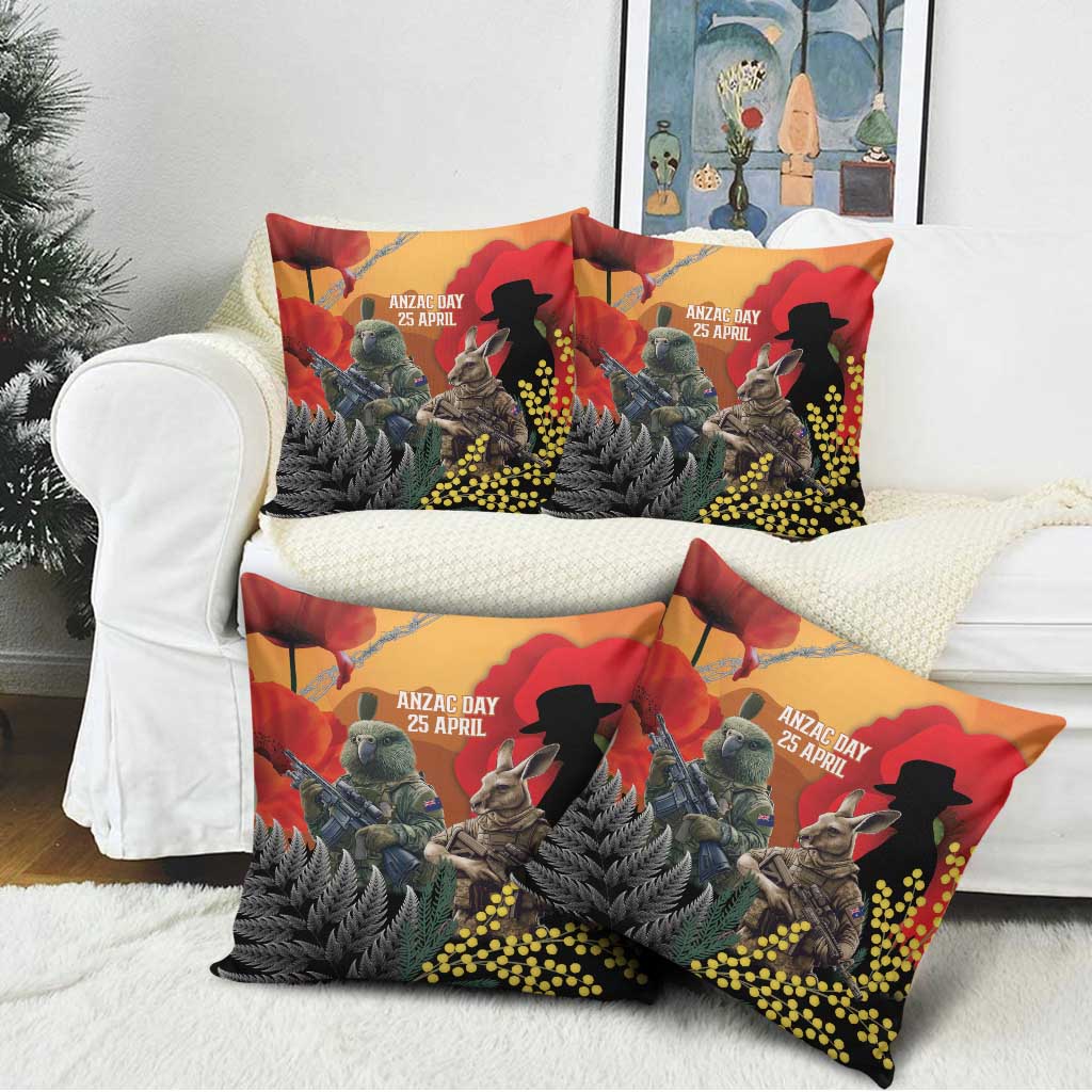 New Zealand and Australia ANZAC Day Pillow Cover Sliver Fern Kakapo With Golden Wattle Kangaroo LT14 - Polynesian Pride