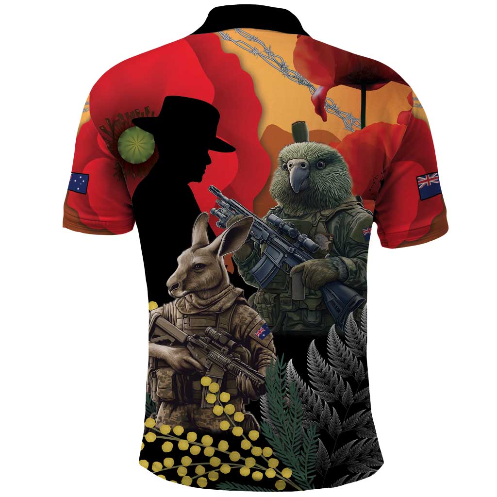 New Zealand and Australia ANZAC Day Polo Shirt Sliver Fern Kakapo With Golden Wattle Kangaroo LT14 - Polynesian Pride