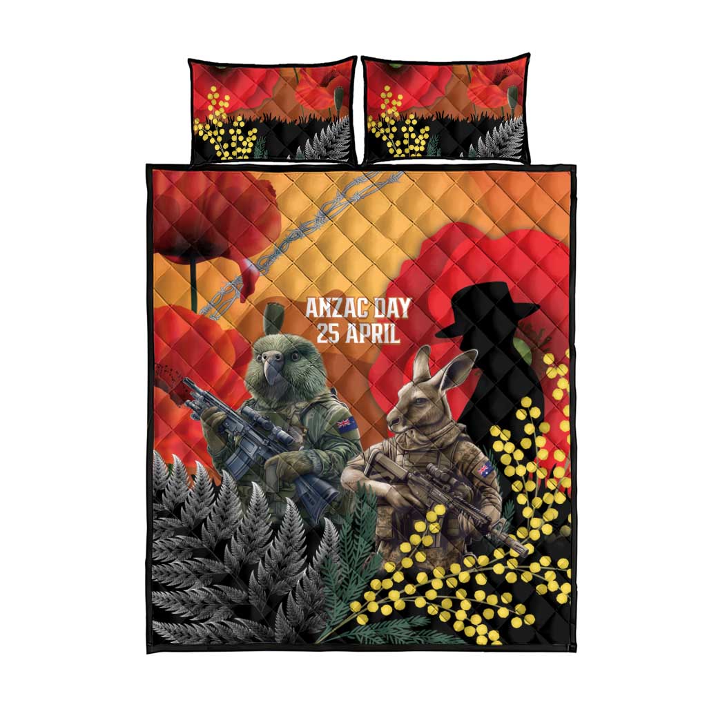 New Zealand and Australia ANZAC Day Quilt Bed Set Sliver Fern Kakapo With Golden Wattle Kangaroo LT14 - Polynesian Pride