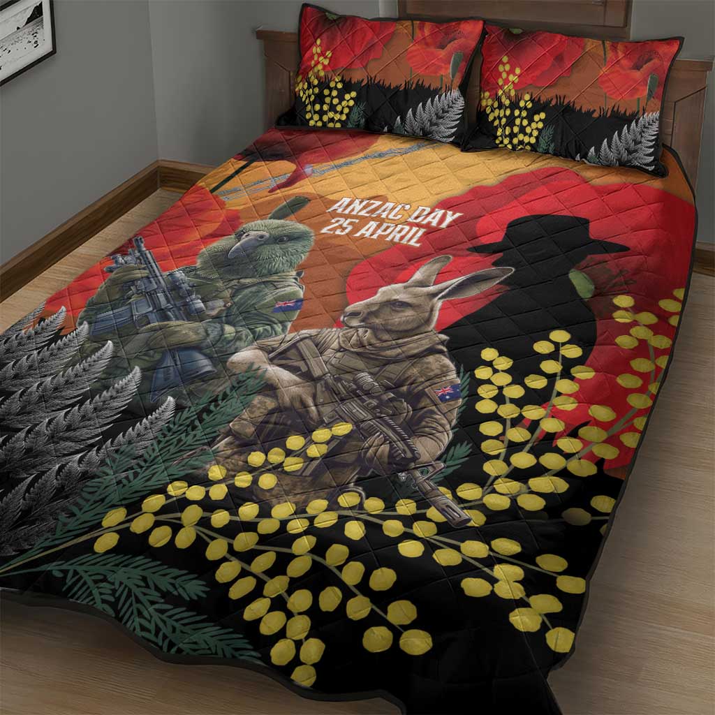 New Zealand and Australia ANZAC Day Quilt Bed Set Sliver Fern Kakapo With Golden Wattle Kangaroo LT14 - Polynesian Pride