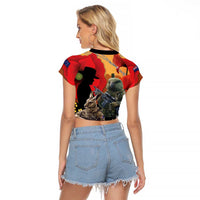 New Zealand and Australia ANZAC Day Raglan Cropped T Shirt Sliver Fern Kakapo With Golden Wattle Kangaroo LT14 - Polynesian Pride