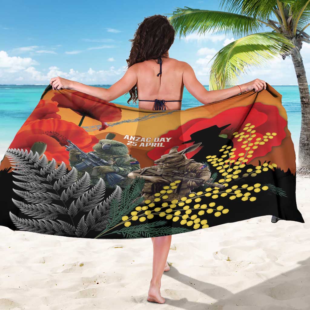 New Zealand and Australia ANZAC Day Sarong Sliver Fern Kakapo With Golden Wattle Kangaroo LT14 - Polynesian Pride