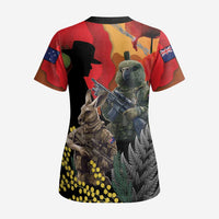 New Zealand and Australia ANZAC Day Scrub Top Sliver Fern Kakapo With Golden Wattle Kangaroo LT14 - Polynesian Pride