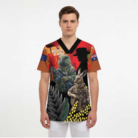New Zealand and Australia ANZAC Day Scrub Top Sliver Fern Kakapo With Golden Wattle Kangaroo LT14 - Polynesian Pride