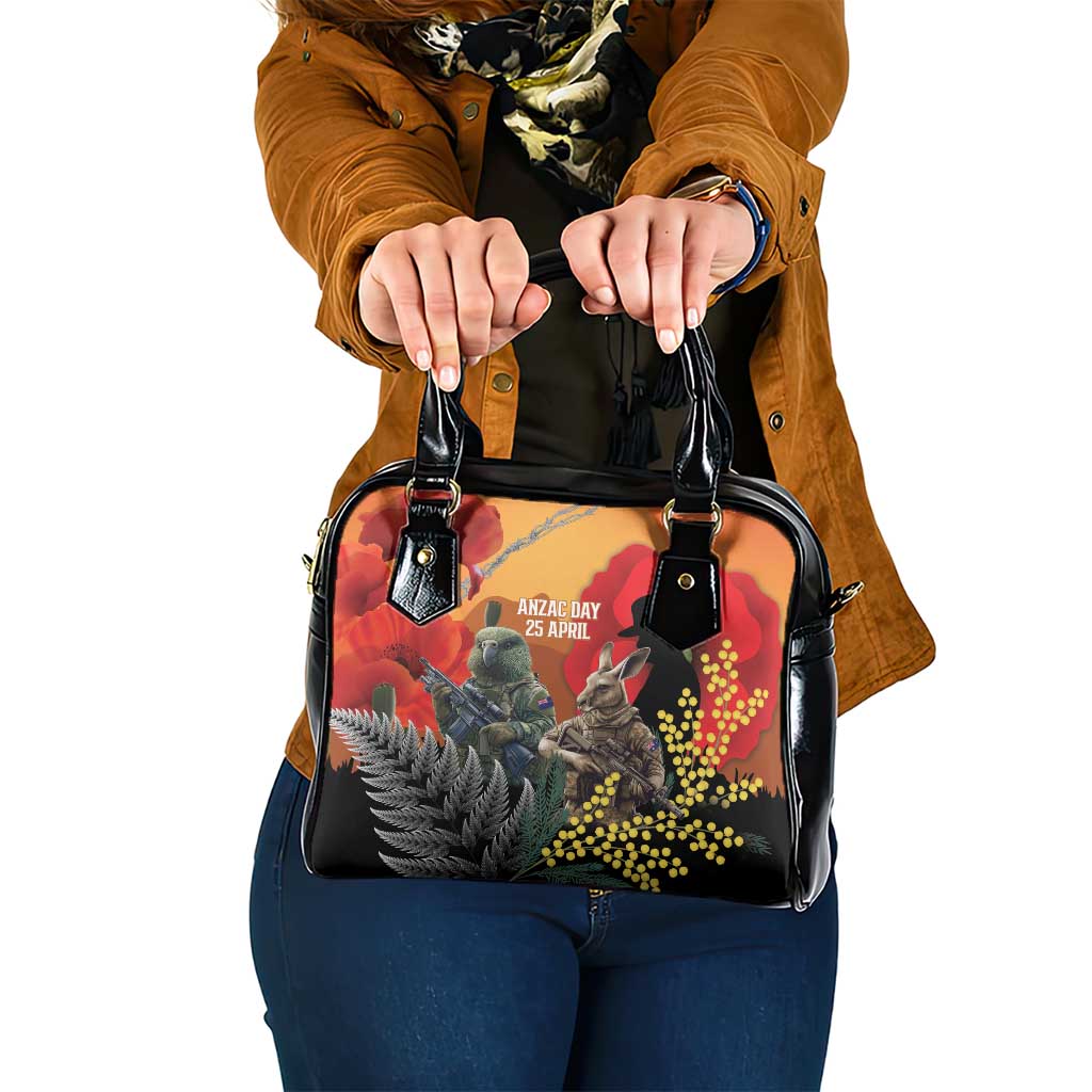New Zealand and Australia ANZAC Day Shoulder Handbag Sliver Fern Kakapo With Golden Wattle Kangaroo LT14 One Size Gold - Polynesian Pride