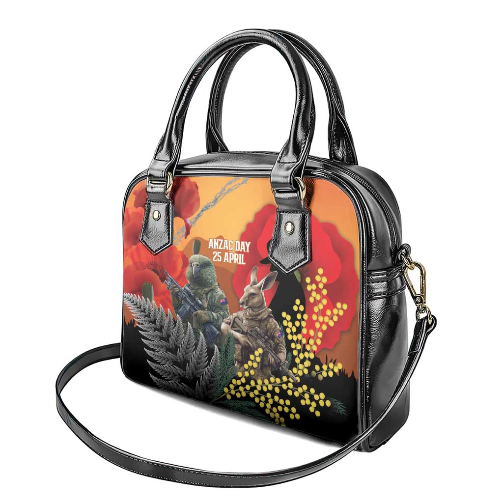 New Zealand and Australia ANZAC Day Shoulder Handbag Sliver Fern Kakapo With Golden Wattle Kangaroo LT14 - Polynesian Pride