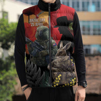 New Zealand and Australia ANZAC Day Sleeveless Puffer Jacket Sliver Fern Kakapo With Golden Wattle Kangaroo LT14 - Polynesian Pride