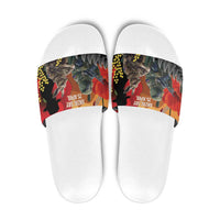 New Zealand and Australia ANZAC Day Slide Sandals Sliver Fern Kakapo With Golden Wattle Kangaroo LT14 Gold - Polynesian Pride
