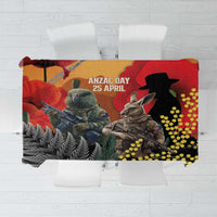 New Zealand and Australia ANZAC Day Tablecloth Sliver Fern Kakapo With Golden Wattle Kangaroo LT14 Gold - Polynesian Pride