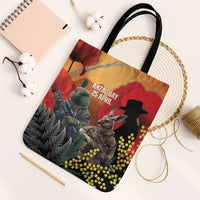 New Zealand and Australia ANZAC Day Tote Bag Sliver Fern Kakapo With Golden Wattle Kangaroo LT14 Black Strap One Size Gold - Polynesian Pride
