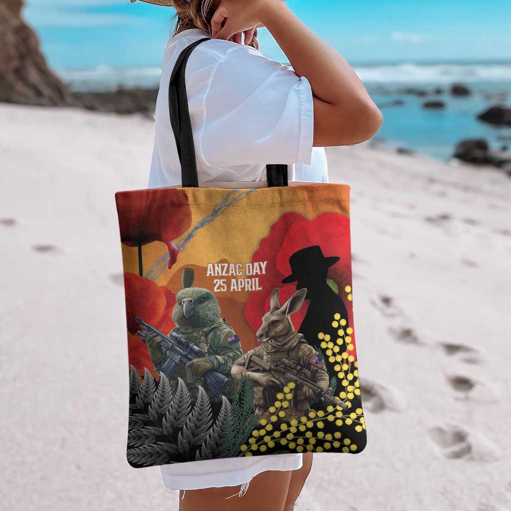 New Zealand and Australia ANZAC Day Tote Bag Sliver Fern Kakapo With Golden Wattle Kangaroo LT14 - Polynesian Pride