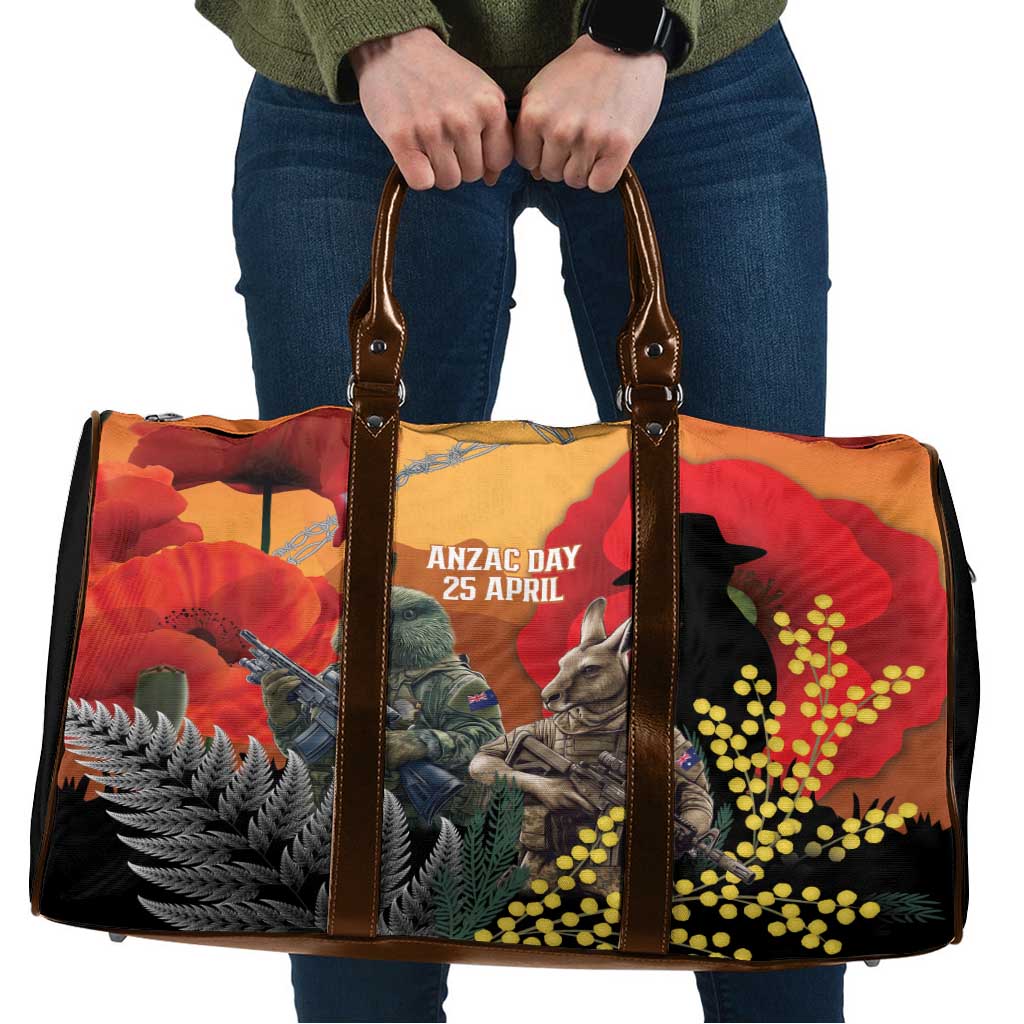 New Zealand and Australia ANZAC Day Travel Bag Sliver Fern Kakapo With Golden Wattle Kangaroo LT14 Gold - Polynesian Pride