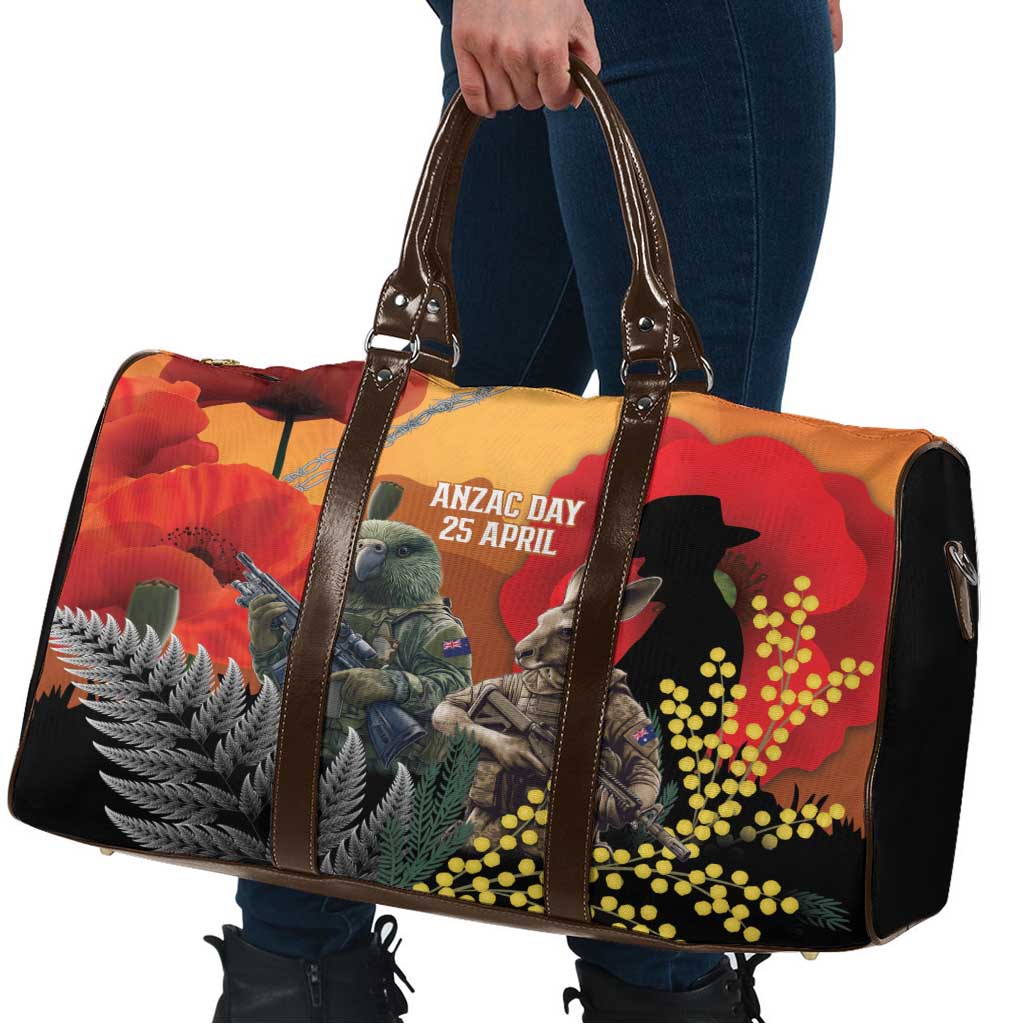 New Zealand and Australia ANZAC Day Travel Bag Sliver Fern Kakapo With Golden Wattle Kangaroo LT14 - Polynesian Pride