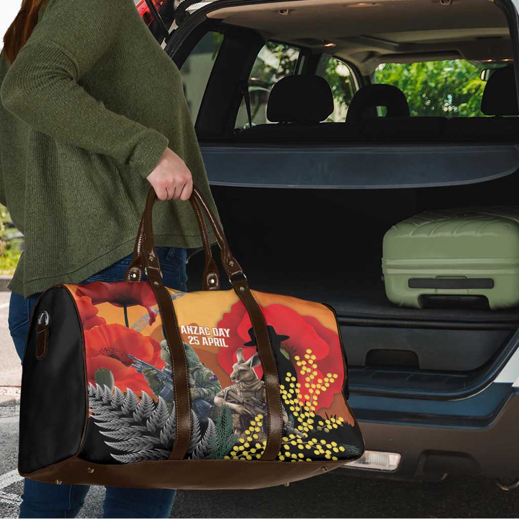 New Zealand and Australia ANZAC Day Travel Bag Sliver Fern Kakapo With Golden Wattle Kangaroo LT14 - Polynesian Pride
