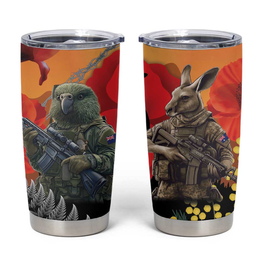 New Zealand and Australia ANZAC Day Tumbler Cup Sliver Fern Kakapo With Golden Wattle Kangaroo LT14 Gold - Polynesian Pride