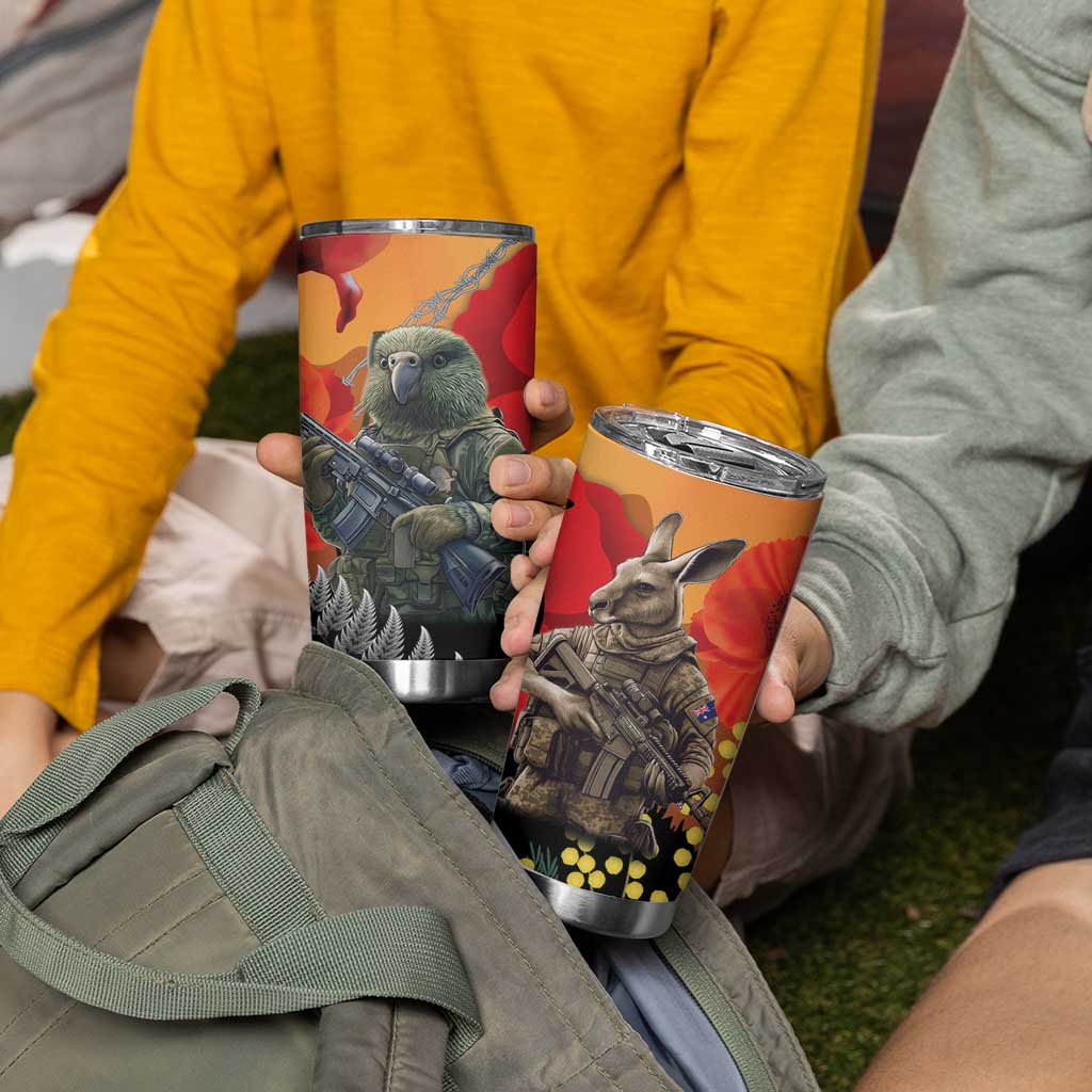 New Zealand and Australia ANZAC Day Tumbler Cup Sliver Fern Kakapo With Golden Wattle Kangaroo LT14 - Polynesian Pride
