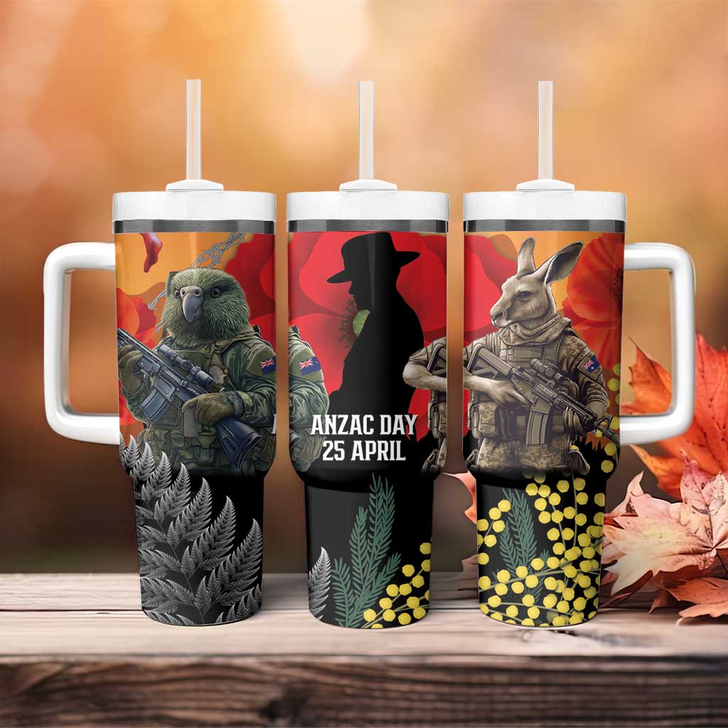 New Zealand and Australia ANZAC Day Tumbler With Handle Sliver Fern Kakapo With Golden Wattle Kangaroo LT14 - Polynesian Pride