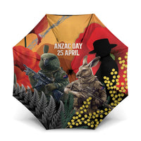 New Zealand and Australia ANZAC Day Umbrella Sliver Fern Kakapo With Golden Wattle Kangaroo LT14 One Size Folded 11.42 inch Opened Diameter 37.4 inch Gold - Polynesian Pride