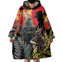 New Zealand and Australia ANZAC Day Wearable Blanket Hoodie Sliver Fern Kakapo With Golden Wattle Kangaroo LT14 - Polynesian Pride