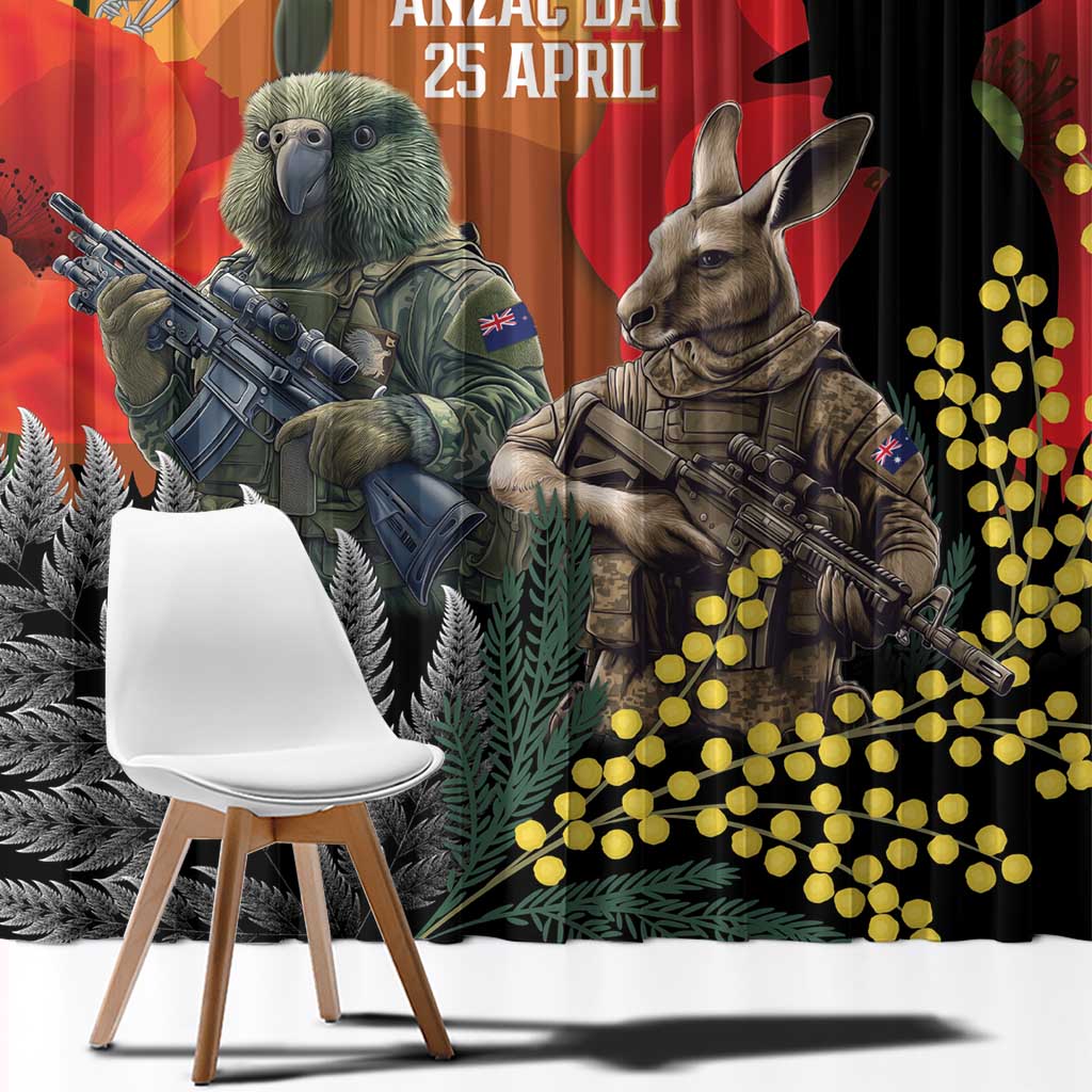 New Zealand and Australia ANZAC Day Window Curtain Sliver Fern Kakapo With Golden Wattle Kangaroo LT14 - Polynesian Pride