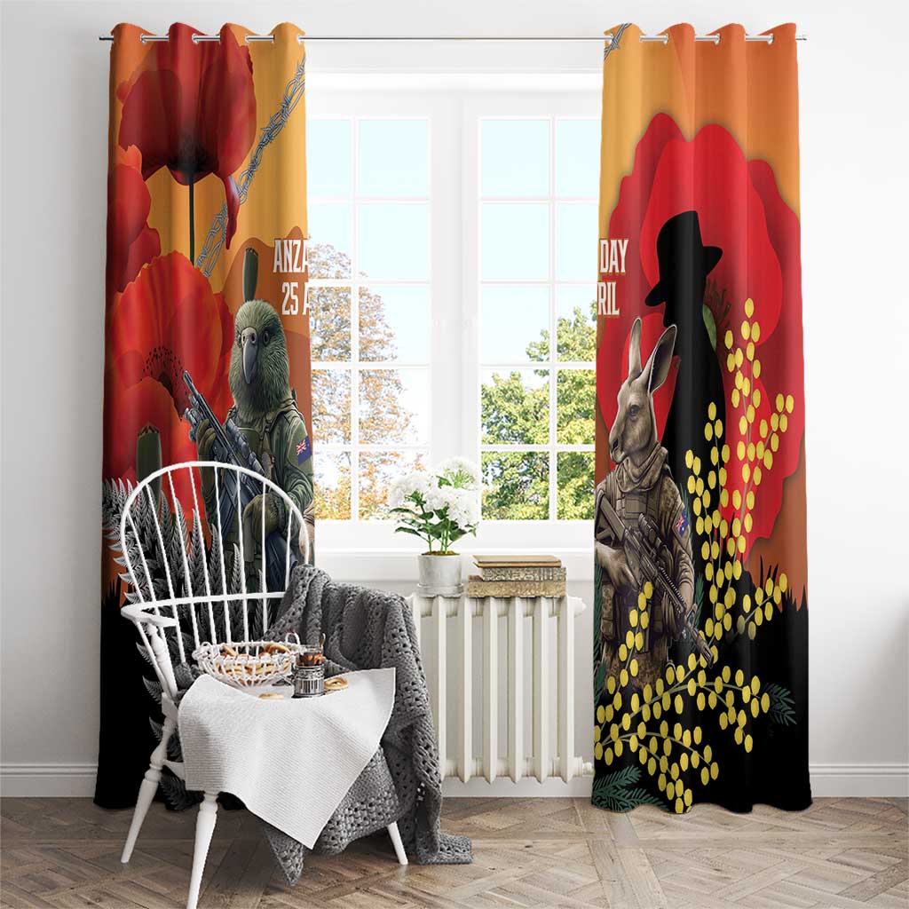 New Zealand and Australia ANZAC Day Window Curtain Sliver Fern Kakapo With Golden Wattle Kangaroo LT14 - Polynesian Pride