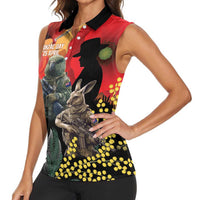New Zealand and Australia ANZAC Day Women Sleeveless Polo Shirt Sliver Fern Kakapo With Golden Wattle Kangaroo LT14 - Polynesian Pride