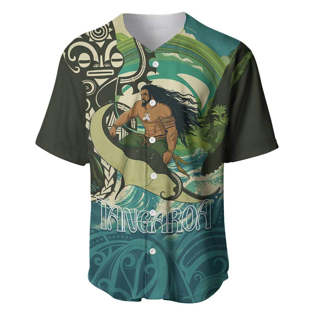 Aotearoa Tangaroa Atua Baseball Jersey New Zealand God Of The Ocean LT14 Cyan - Polynesian Pride