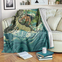 Aotearoa Tangaroa Atua Blanket New Zealand God Of The Ocean LT14 Cyan - Polynesian Pride