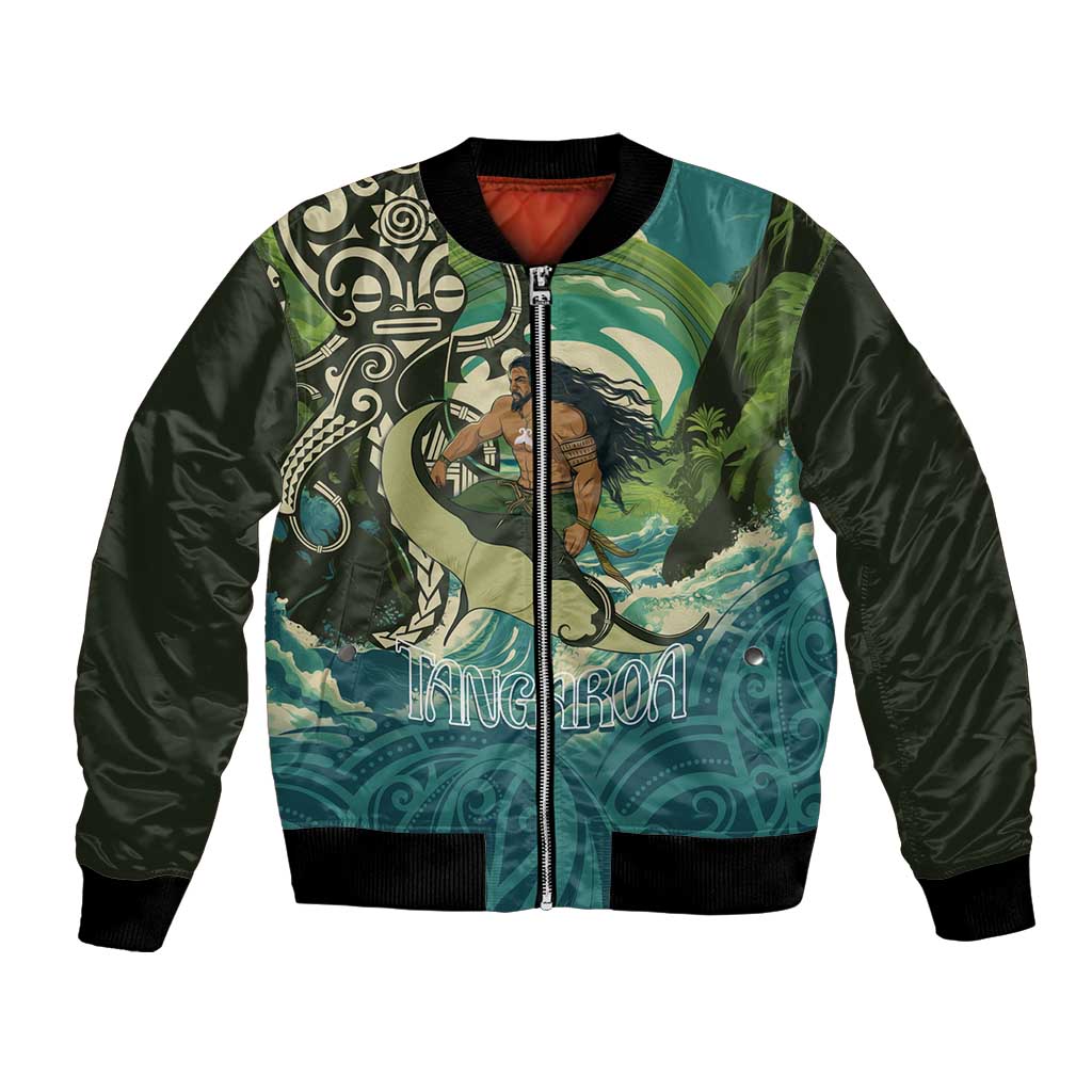 Aotearoa Tangaroa Atua Bomber Jacket New Zealand God Of The Ocean LT14 Unisex Cyan - Polynesian Pride