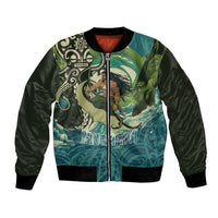 Aotearoa Tangaroa Atua Bomber Jacket New Zealand God Of The Ocean LT14 Unisex Cyan - Polynesian Pride