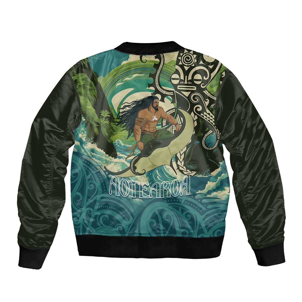 Aotearoa Tangaroa Atua Bomber Jacket New Zealand God Of The Ocean LT14 - Polynesian Pride