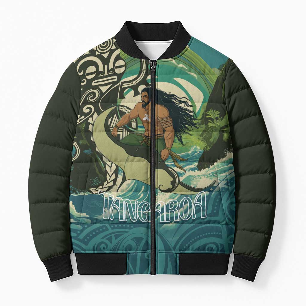Aotearoa Tangaroa Atua Bomber Puffer Jacket New Zealand God Of The Ocean LT14 Unisex Cyan - Polynesian Pride