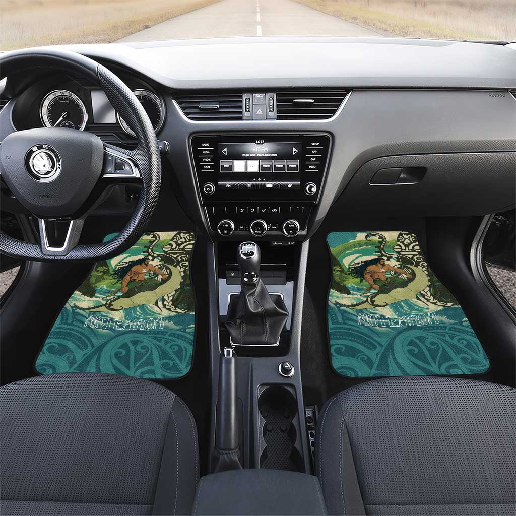 Aotearoa Tangaroa Atua Car Mats New Zealand God Of The Ocean LT14 Set 2pcs - Front Cyan - Polynesian Pride