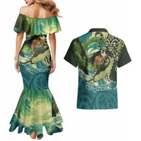 Aotearoa Tangaroa Atua Couples Matching Mermaid Dress and Hawaiian Shirt New Zealand God Of The Ocean LT14 - Polynesian Pride