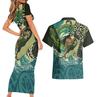 Aotearoa Tangaroa Atua Couples Matching Short Sleeve Bodycon Dress and Hawaiian Shirt New Zealand God Of The Ocean LT14 - Polynesian Pride