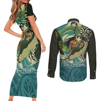 Aotearoa Tangaroa Atua Couples Matching Short Sleeve Bodycon Dress and Long Sleeve Button Shirt New Zealand God Of The Ocean LT14 - Polynesian Pride