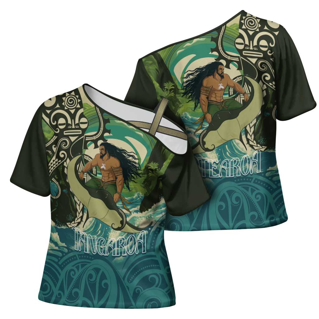 Aotearoa Tangaroa Atua Cross Shoulder Shirt New Zealand God Of The Ocean LT14 - Polynesian Pride