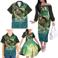 Aotearoa Tangaroa Atua Family Matching Off The Shoulder Long Sleeve Dress and Hawaiian Shirt New Zealand God Of The Ocean LT14 - Polynesian Pride